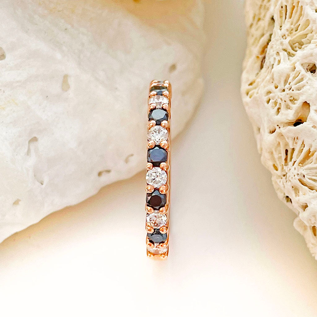 Black and white diamond rose gold eternity ring