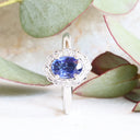 Timeless Blue Sapphire and Diamond Halo Filigree Detail White Gold Ring