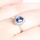 Timeless Blue Sapphire and Diamond Halo Filigree Detail White Gold Ring