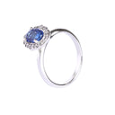 Timeless Blue Sapphire and Diamond Halo Filigree Detail White Gold Ring