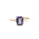 Timeless Emerald Cut Tanzanite and Petite Diamond Accent Yellow Gold Ring