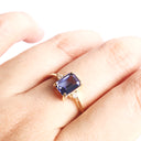 Timeless Emerald Cut Tanzanite and Petite Diamond Accent Yellow Gold Ring