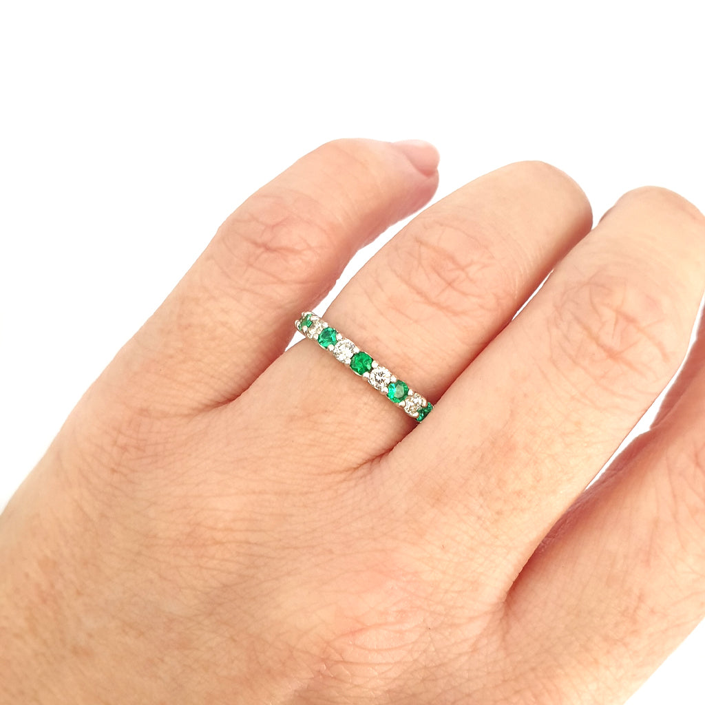 Timeless Emerald and Diamond Half Eternity Band