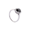 Timeless Oval Black Diamond With White Halo White Gold Ring
