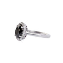 Timeless Oval Black Diamond With White Halo White Gold Ring
