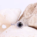 Black diamond ring with White diamond halo and band