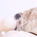 Black diamond ring with White diamond halo and band