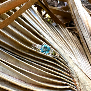 Timeless Square Cut Blue Topaz With Diamond Accent Ring