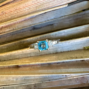 Timeless Square Cut Blue Topaz With Diamond Accent Ring