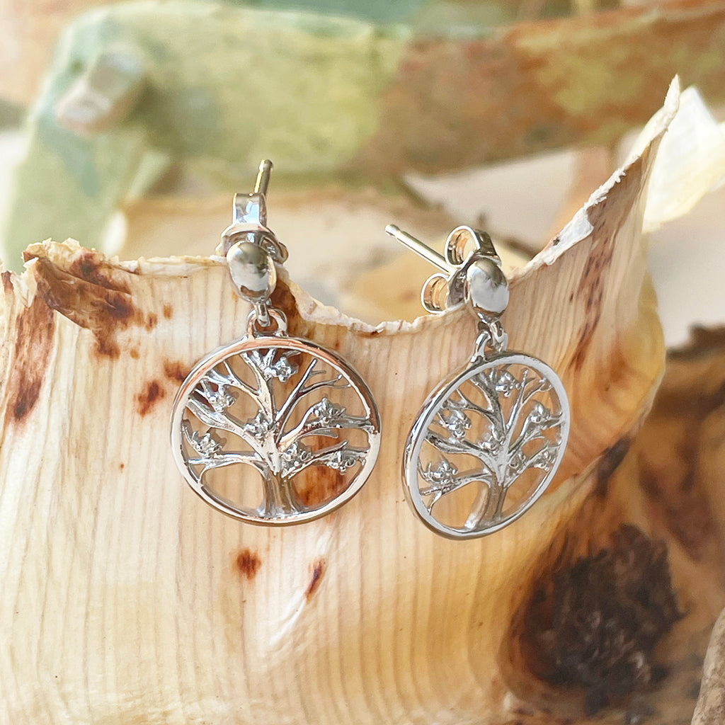 Tree Of Life Diamond and White Gold Earrings