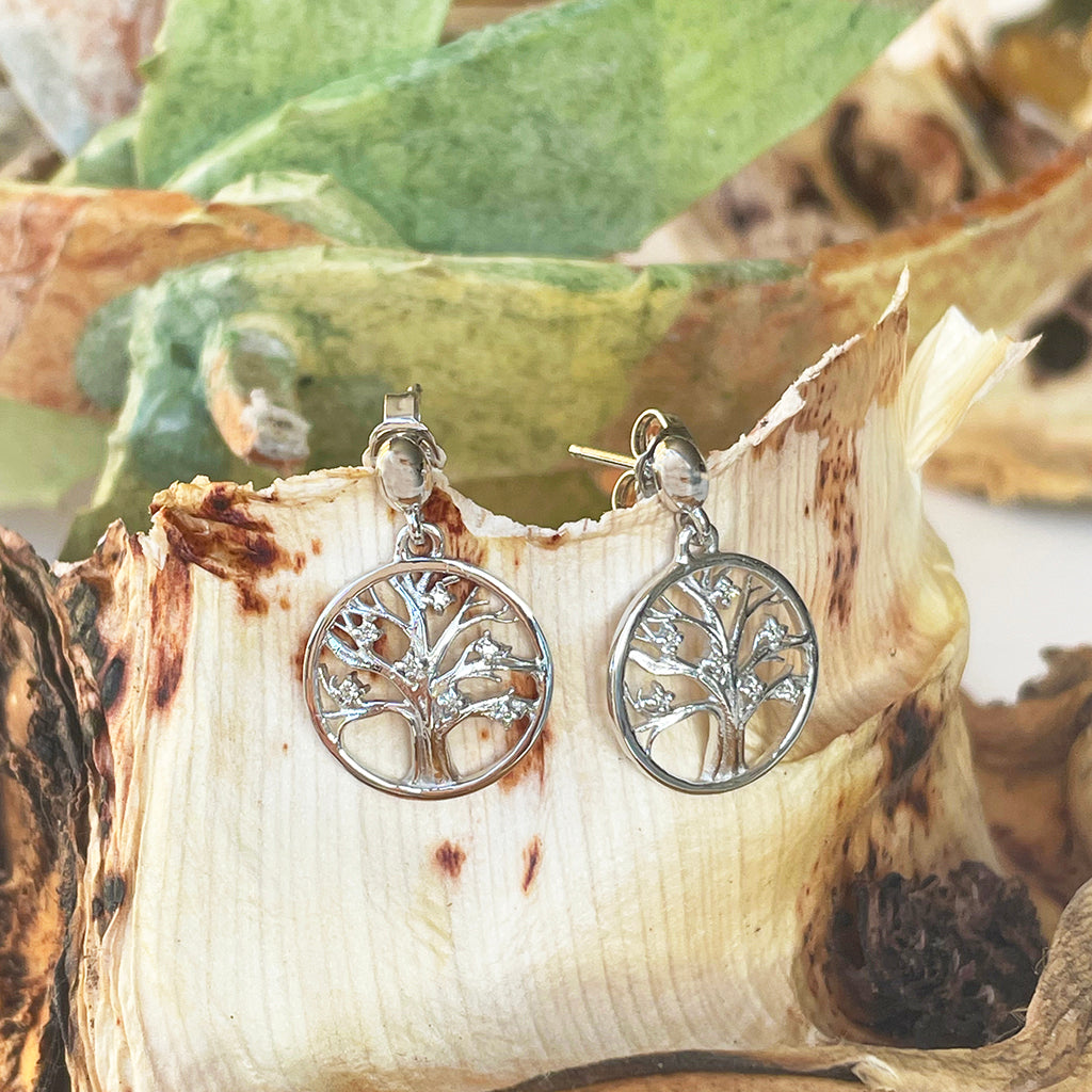 Tree Of Life Diamond and White Gold Earrings