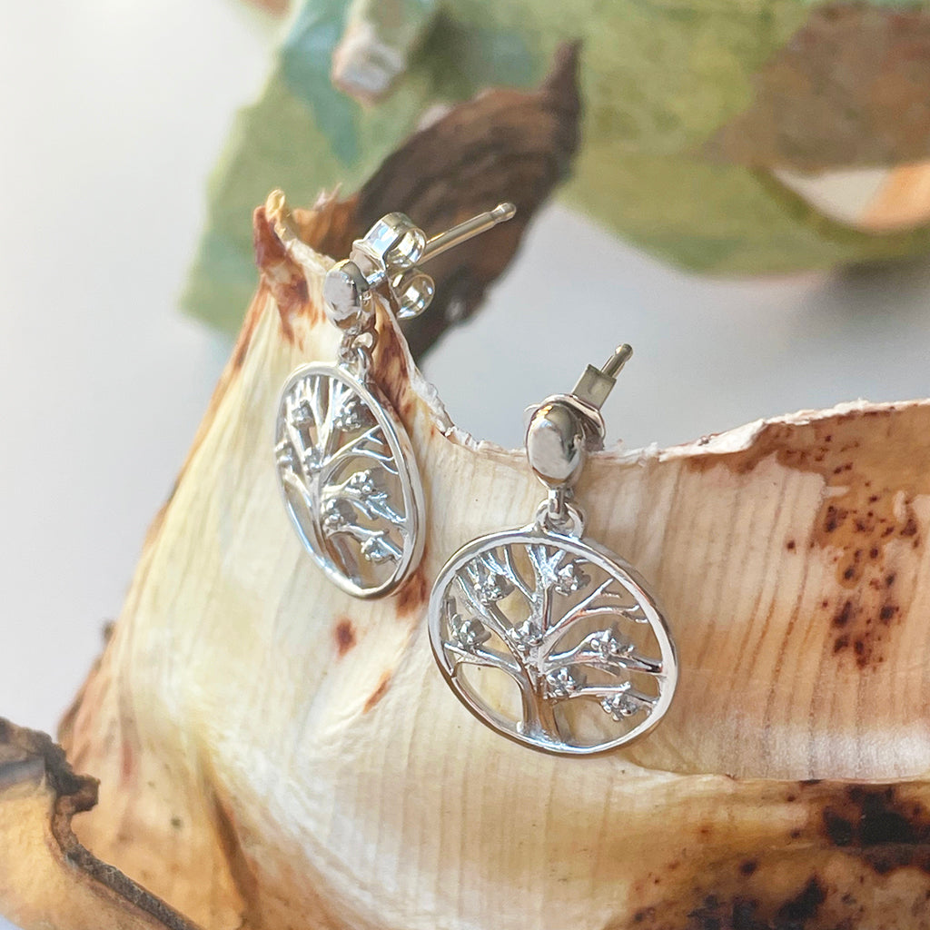 Tree Of Life Diamond and White Gold Earrings