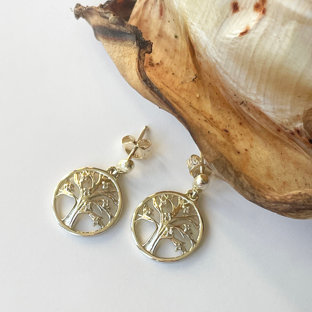 vTree Of Life Diamond and Yellow Gold Earrings