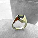 Trilliant Cut Green Tourmaline with Twisted Yellow Gold Band
