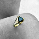Trilliant Cut Green Tourmaline with Twisted Yellow Gold Band