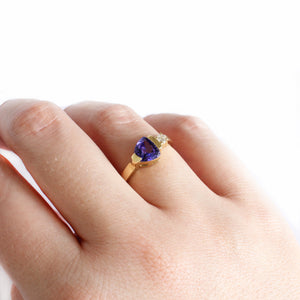 Trilliant Cut Tanzanite with Singular Diamond Accent Yellow Gold Ring