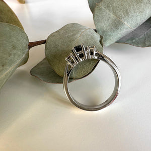 Trilogy Center Sapphire Ring with White Diamond Accents in White Gold