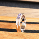 Trinity Tanzanite with Geometric Groove Band White Gold Ring