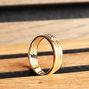 Trinity Tanzanite with Geometric Groove Band Yellow Gold Ring