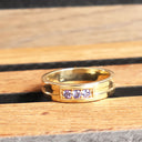 Trinity Tanzanite with Geometric Groove Band Yellow Gold Ring