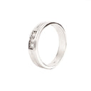 Trinity White Diamond with Geometric Groove Band White Gold Ring
