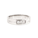 Trinity White Diamond with Geometric Groove Band White Gold Ring