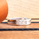 Trinity White Diamond with Geometric Groove Band White Gold Ring