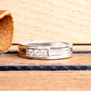 Trinity White Diamond with Geometric Groove Band White Gold Ring