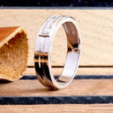 Trinity White Diamond with Geometric Groove Band White Gold Ring