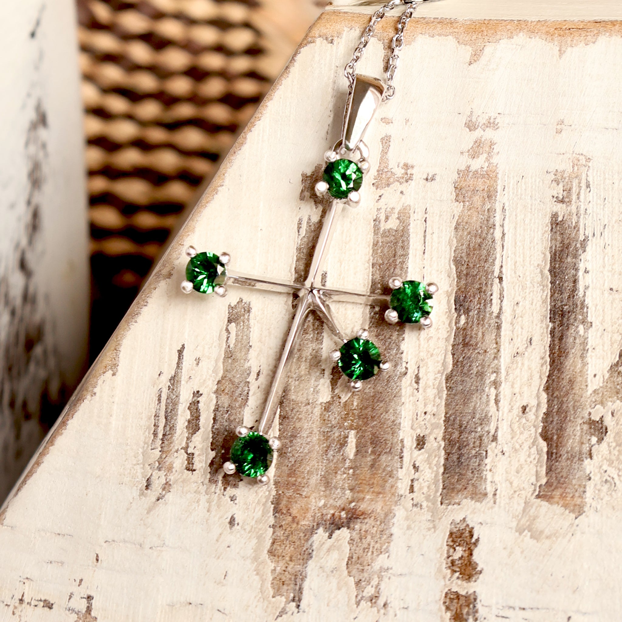 Tsavorite White Gold Southern Cross Pendant