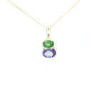 Double Oval Tsavorite and Tanzanite Pendant with Diamond Highlight in Yellow Gold