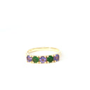 Elegantly Looped Gallery Tanzanite and Tsavorite Yellow Gold Ring