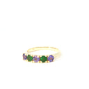 Elegantly Looped Gallery Tanzanite and Tsavorite Yellow Gold Ring