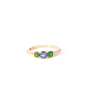 Graceful Diamond Shouldered Tanzanite and Tsavorite Rose Gold Ring