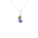 Double Oval Tsavorite and Tanzanite Pendant with Diamond Highlight in White Gold