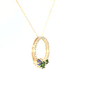 Stunning Multi Tanzanite and Tsavorite Gemstone Cluster Diamond Halo Yellow Gold Pendant