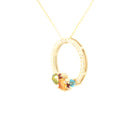 Stunning Multi Rainbow Gemstone Cluster Diamond Halo Yellow Gold Pendant