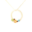 Stunning Multi Rainbow Gemstone Cluster Diamond Halo Yellow Gold Pendant