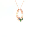 Stunning Multi Tanzanite and Tsavorite Gemstone Cluster Diamond Halo Rose Gold Pendant