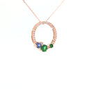 Stunning Multi Tanzanite and Tsavorite Gemstone Cluster Diamond Halo Rose Gold Pendant