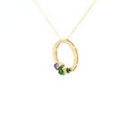 Stunning Multi Tanzanite and Tsavorite Gemstone Cluster Diamond Halo Yellow Gold Pendant