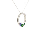 Stunning Multi Tanzanite and Tsavorite Gemstone Cluster Diamond Halo White Gold Pendant