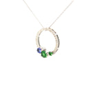 Stunning Multi Tanzanite and Tsavorite Gemstone Cluster Diamond Halo White Gold Pendant