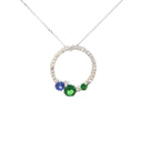 Stunning Multi Tanzanite and Tsavorite Gemstone Cluster Diamond Halo White Gold Pendant