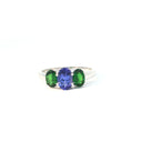 Elegant Trilogy Tanzanite and Tsavorite Diamond Ring White Gold Ring