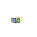 Elegant Trilogy Tanzanite and Tsavorite Diamond Ring Yellow Gold Ring