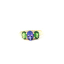 Elegant Trilogy Tanzanite and Tsavorite Diamond Ring Yellow Gold Ring