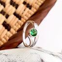 Unique Sculptural Tsavorite and Diamond White Gold Ring