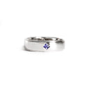 Unisex Solid White Gold Grooved Band With Square Cut Tanzanite Inlay Ring