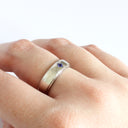Unisex Solid White Gold Grooved Band With Square Cut Tanzanite Inlay Ring